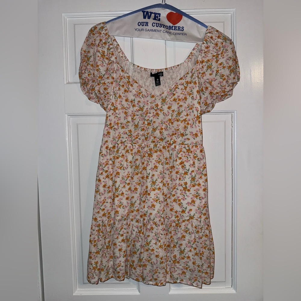 Aqua Floral Smocked Neckline Blouse